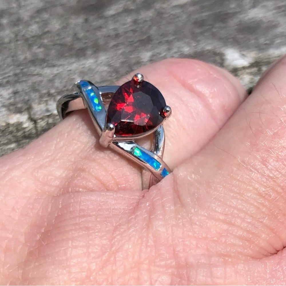 - Ruby Pear Fire Opal Silver Ring SZ 5.5! NEW!